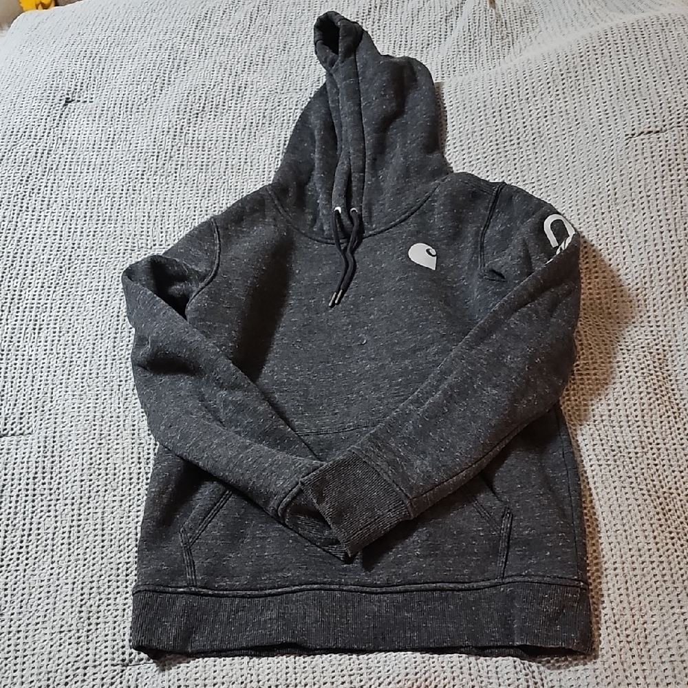 Carhartt Women’s Midweight Hoodie – Dark Gray Logo Sleeve Pullover - Picture 9 of 10